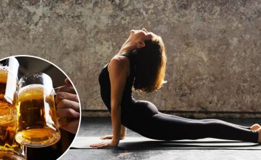 Trend i ri fitnesi: Pini birrë duke bërë joga (Foto)