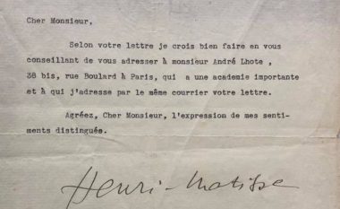 Kur Henri Matisse e udhëzonte Sadik Kacelin për studime