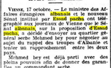 “L’eclair” (1913): Esat Pasha kërkon “afrimin” midis Serbisë dhe Shqipërisë