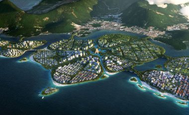 Qytet i gjelbër në gjethe zambaku uji