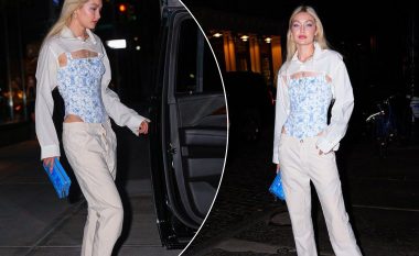 Gigi Hadid shfaqet me rroba banje të veshura si bluzë dhe pantallona në ngjarjen e lansimit të bashkëpunimit të saj me Frankies Bikinis