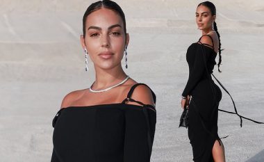 Georgina Rodriguez duket elegante me një fustan të zi, teksa merr pjesë në shfaqjen e modës së Simon Porte Jacquemus në Francë