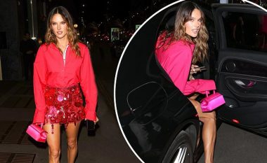 Alessandra Ambrosio shfaq këmbët e gjata me një mini-fund rozë ndërsa del gjatë Javës së Modës në Milano