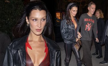 Bella Hadid duket e mahnitshme në veshje lëkure teksa ec përdore me të dashurin në Paris gjatë Javës së Modës