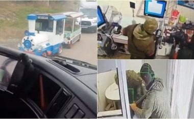 Përveç në supermarket dhe bankë, rusët shihen duke vjedhur edhe një ‘tren fëmijësh’ në një park lojërash në Ukrainë