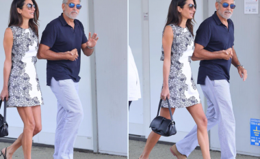 Amal Clooney tërheq vëmendjen në Venecia me veshjen e saj