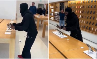 Do të tronditeni me këto pamje – hajduti ‘mbushi’ pantallonat me dhjetëra iPhone nga një dyqan i Apple, largohet pa u ndaluar nga askush