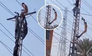 Një burrë lakuriq u ngjit në një linjë elektrike: Nuk keni parë kurrë më parë një operacion shpëtimi si ky