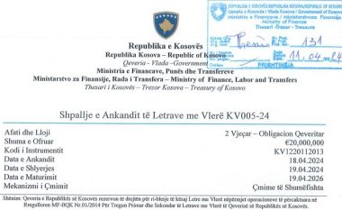 Më 18 prill ankandi i pestë i letrave me vlerë për vitin 2024, në shumën prej 20 milionë euro