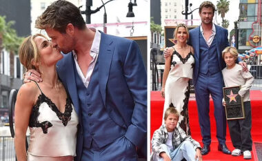 Chris Hemsworth i jep një puthje gruas së tij, ndërsa bashkë me fëmijët marrin pjesë në inaugurimin e yllit të tij në “Walk Of Fame”