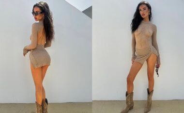 Ish-i i Dele Alli, Ruby Mae, del pa sytjena me fustan të tejdukshëm, teksa pozon për një fotosesion mbresëlënës