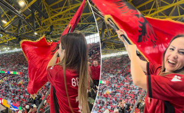 Arbana Osmani e ndoqi nga tribunat ndeshjen e Italisë me Shqipërinë, teksa me flamur bëri tifo për Kombëtaren Shqiptare