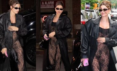 Shtatzënja Hailey Bieber duket e mrekullueshme teksa shfaq barkun e saj në rritje, me një kostum me dantella të tejdukshëm
