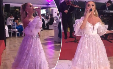 Adelina Berisha shkëlqen me elegancë në fustan rozë, performon “Dashurova sytë e bukur”