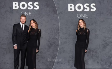 Victoria Beckham shkëlqen me një pamje elegante, teksa mbështet bashkëshortin David në eventin e lançimit të BOSS