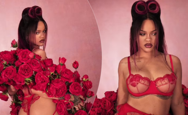 Rihanna duket e mrekullueshme në të brendshme të kuqe me dantella