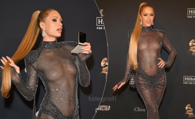 Paris Hilton shkëlqen me një fustan transparent para ‘Grammys’