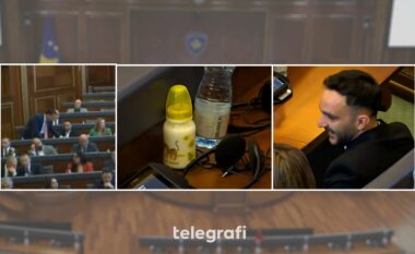 Pas deklaratës së Paris Gurit, Agim Bahtiri i dhuron deputetit të LDK-së një biberon në Kuvend