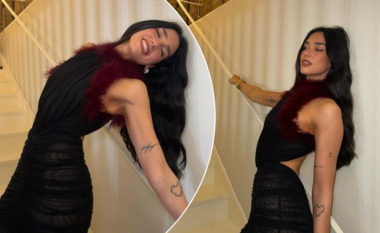 Dua Lipa magjeps me një pamje elegante dhe sensuale në një fustan të zi