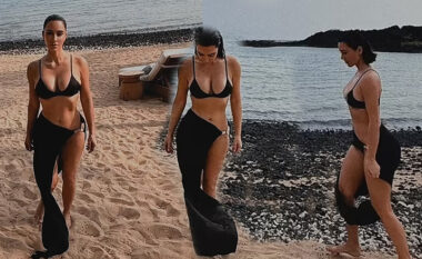 Kim Kardashian e nis majin me poza atraktive nga plazhi, duket provokuese në bikini të zeza