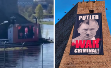 “Kriminel lufte”, Estonia vendos një pankaratë të madhe në kufi me Rusinë – e barazon Putinin me Hitlerin