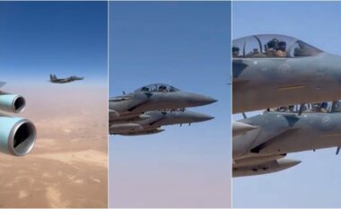 Publikohen pamjet, të paktën pesë aeroplanë luftarakë shoqërojnë Air Force One në udhëtimin e Trump drejt Arabisë Saudite
