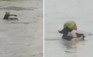 Video virale, burri rrezikon jetën për të shpëtuar qenin që po mbytej në ujë