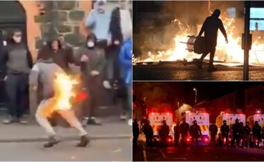 Një protestues u përfshi nga zjarri ndërsa kaosi vazhdoi të përhapej në Irlandën e Veriut