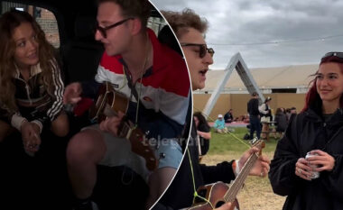 Pas Dua Lipës, Liam Cowan “sulmon” edhe Rita Orën, këngëtari me ukulele i hyn në makinë për të performuar