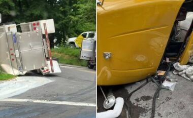 Përmbyset kamioni, shkakton “një lumë qumështi” në një rrugë të New Yorkut