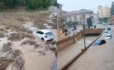 Përmbytje të mëdha në Spanjë, veturat bllokohen në rrugë – breshëri ndërpret trafikun
