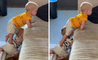 Babai kapi momentin kur vëllai shfrytëzoi vëllanë si shkallë për t’u ngjitur në divan