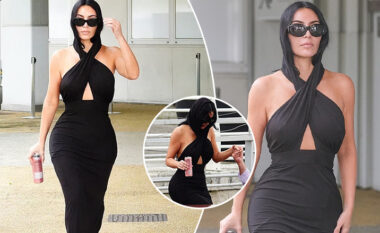 Kim Kardashian mbërrin në Festivalin e Filmit në Venecia me një fustan të zi elegant dhe shami në kokë