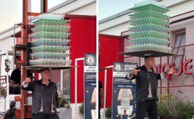 Një 64-vjeçar nga Qipro ka thyer rekordin botëror Guinness duke mbajtur në balancë 511 gota vere në kokë për 15 sekonda
