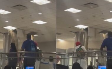 Udhëtarët po përpiqeshin të kalojnë nëpër terminal, momenti kur ‘ujërat e zeza’ shpërthejnë nga tavani në aeroportin më të ngarkuar të Amerikës